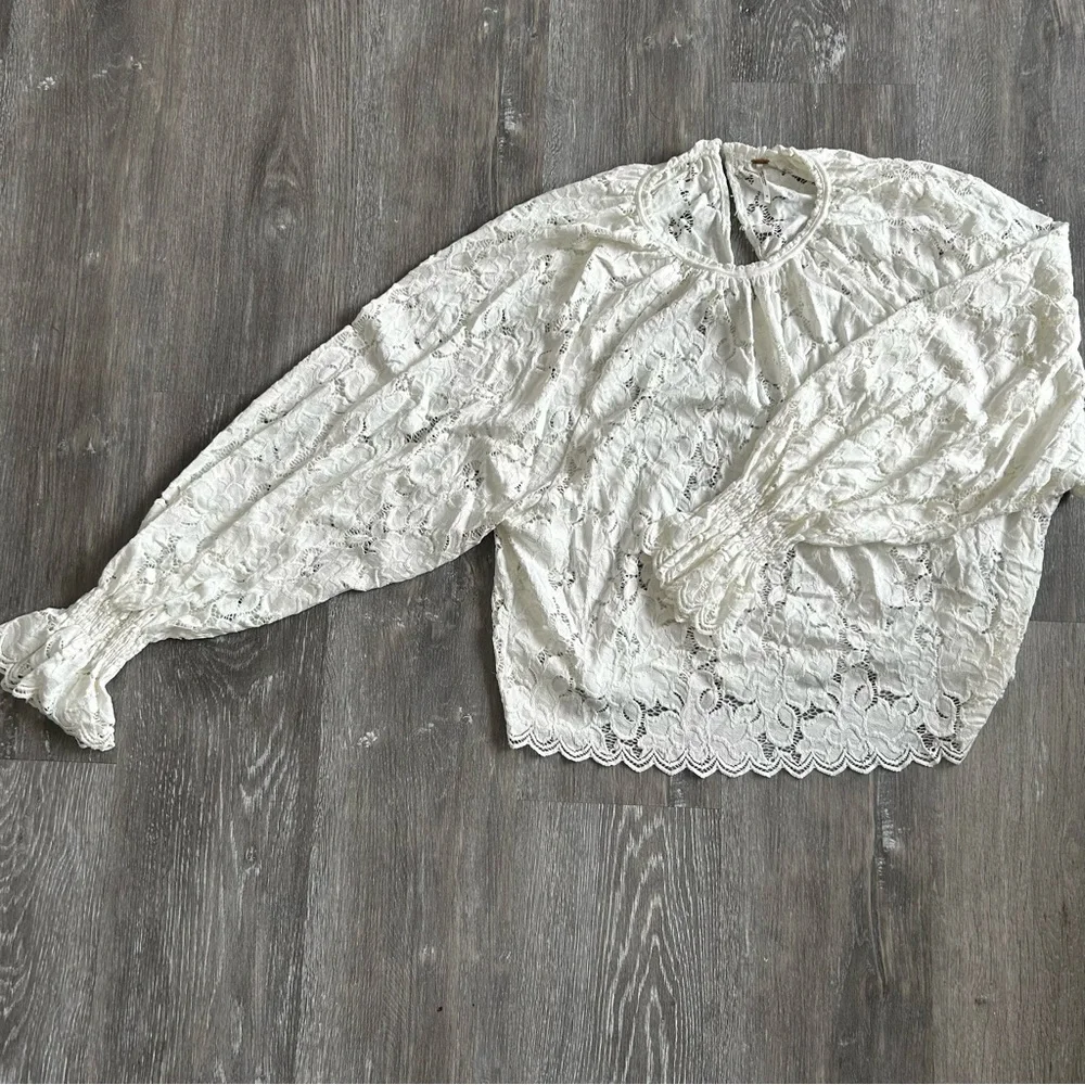 Free People Tea Time Cropped Balloon Sleeve White Top Size Medium